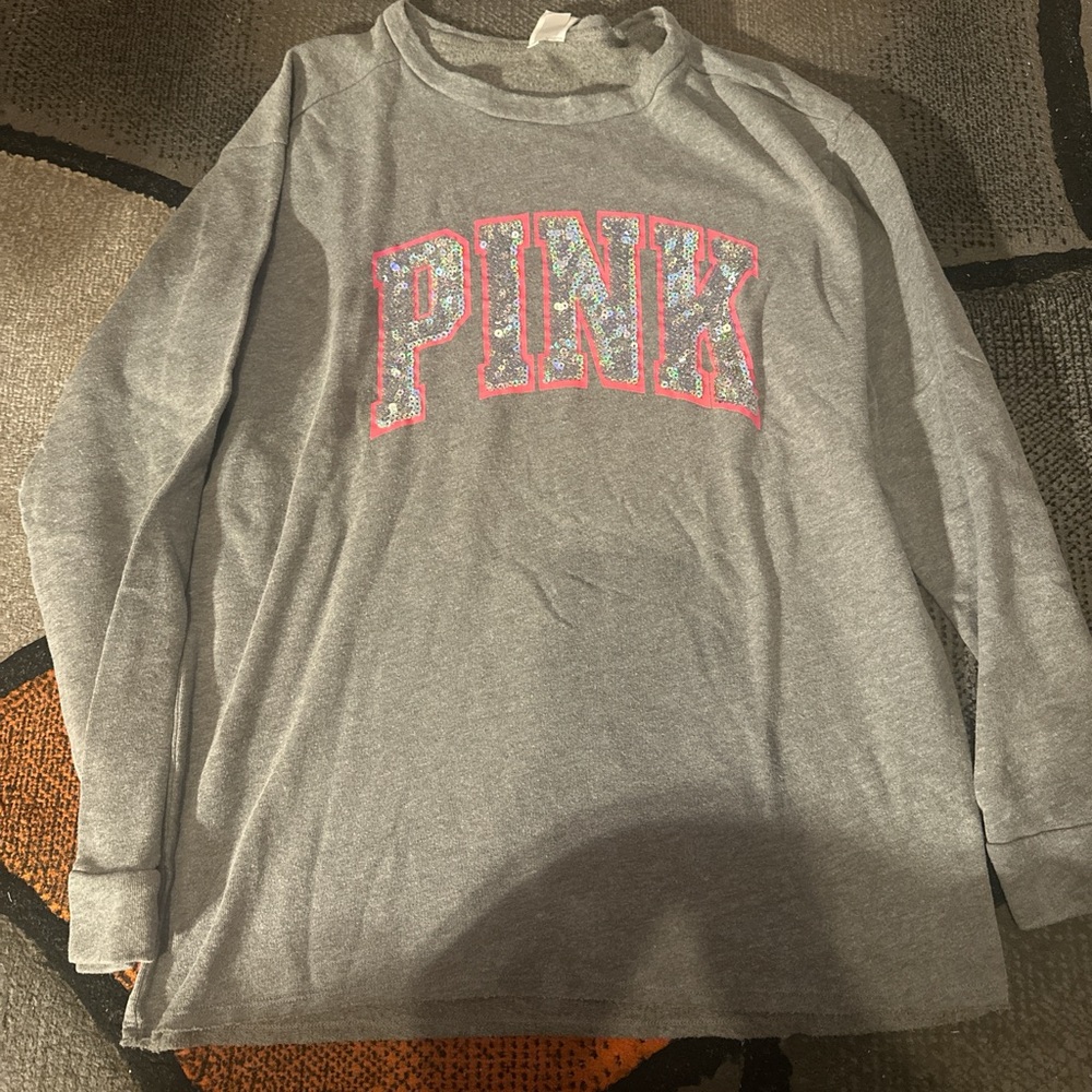 Victoria's Secret Gray Long Sleeve Tee with Pink Logo